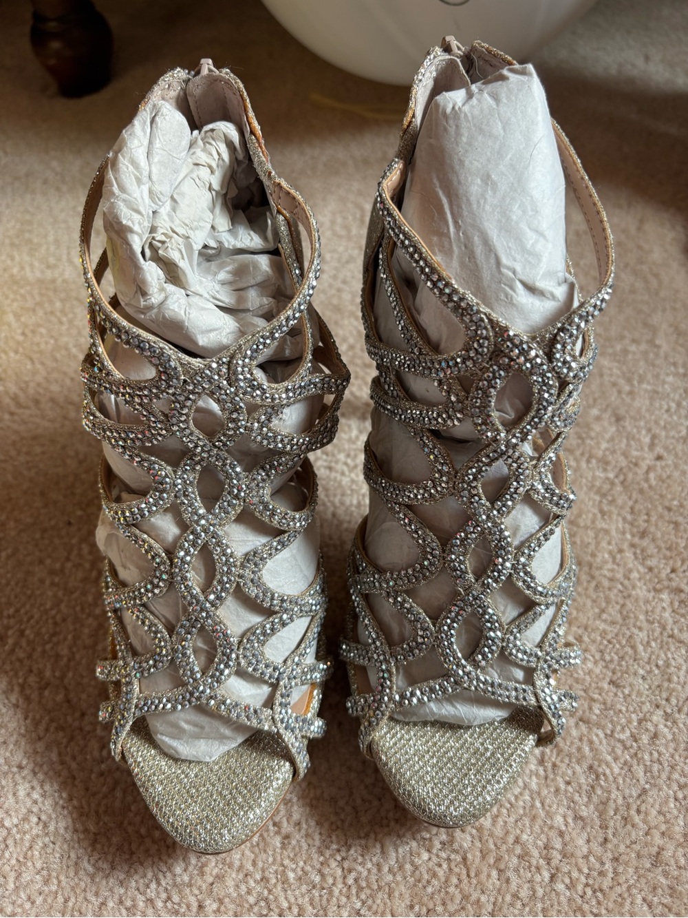 INC International Concepts Silver Rhinestone Cutout High Heel Sandals